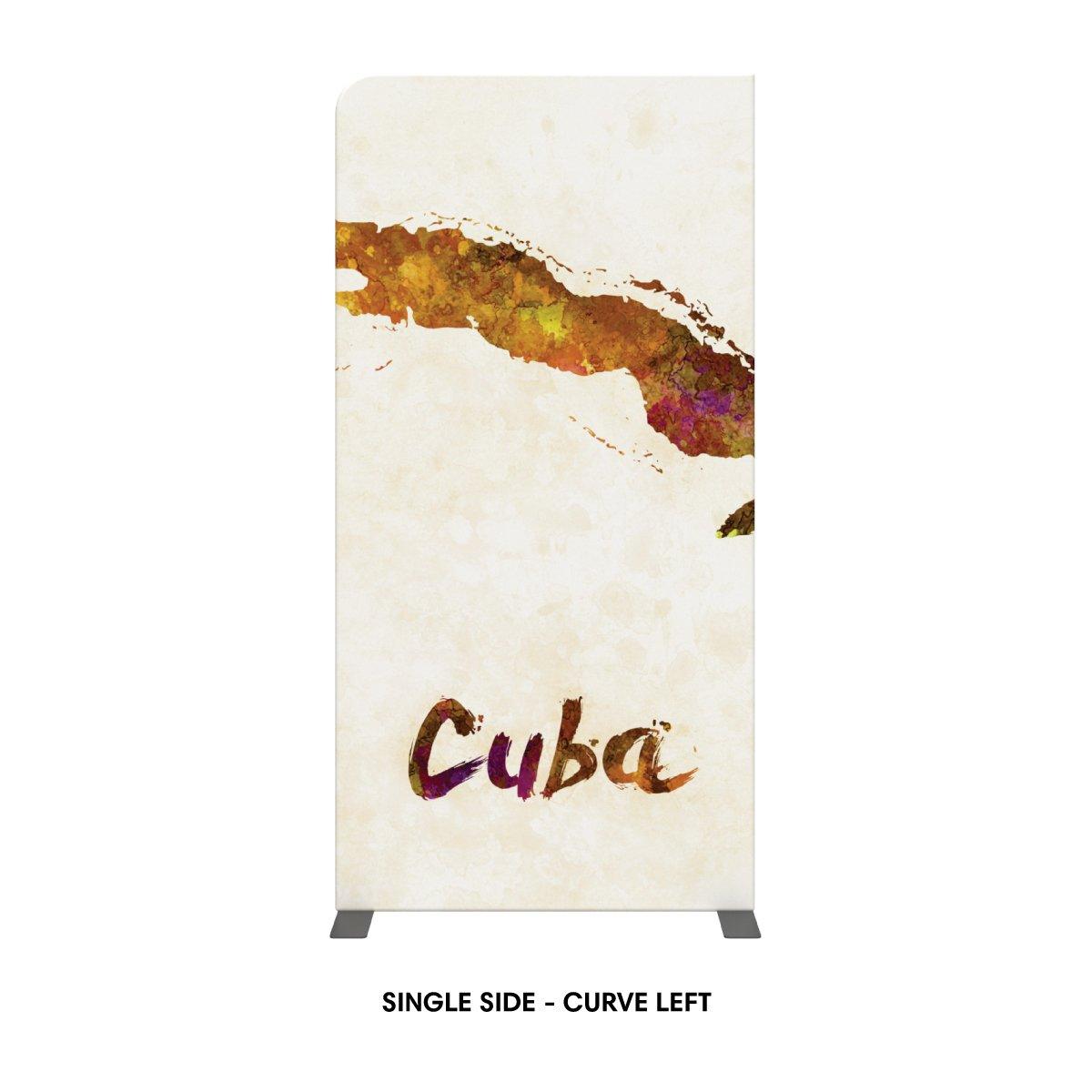 Trade show banner display with artistic Cuba map and text for exhibitions and events