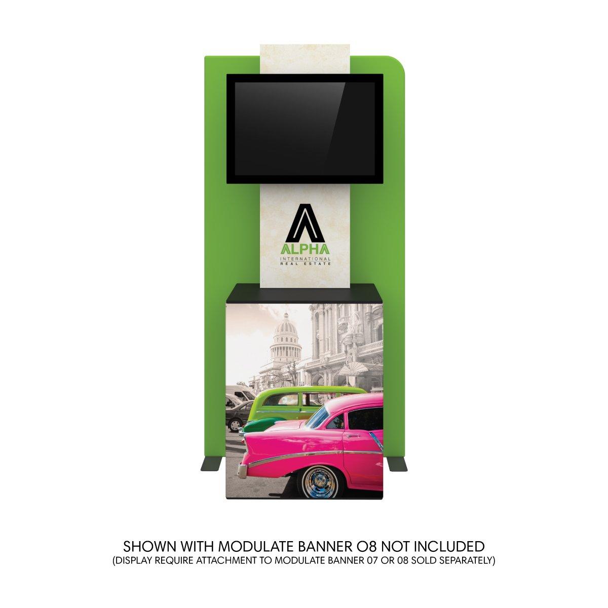 Trade show exhibit stand with monitor and branded display for real estate promotion at exhibitions