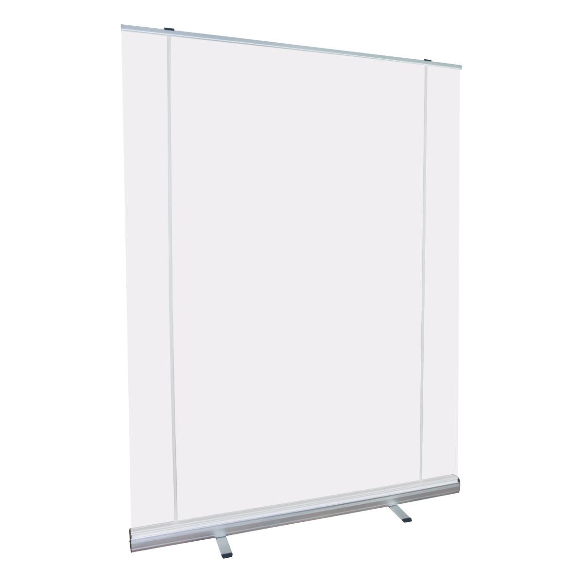 Retractable banner stand with base and support bar ideal for trade shows and exhibitions