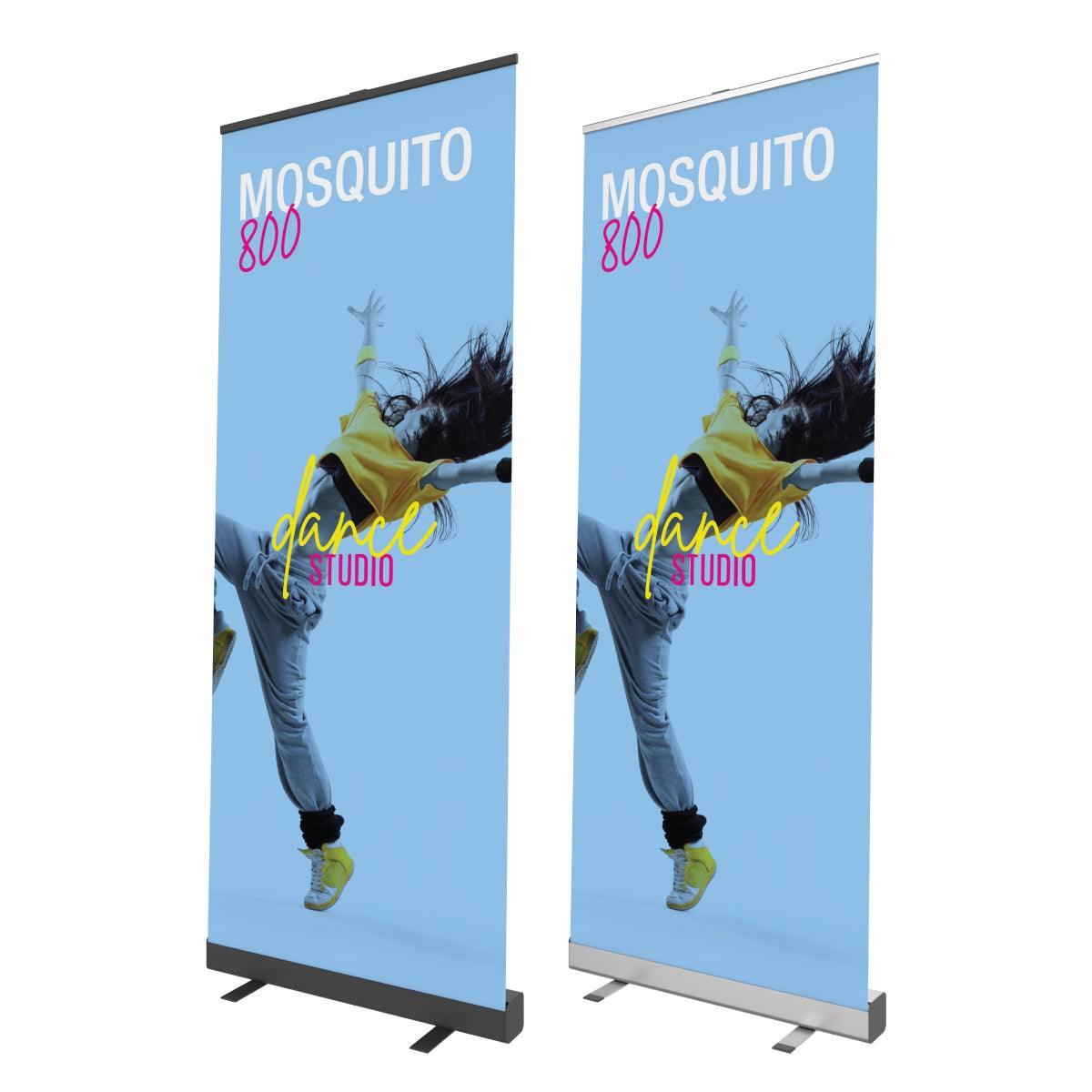 Retractable banner stands with dynamic dance studio advertisement, ideal for trade shows and exhibitions