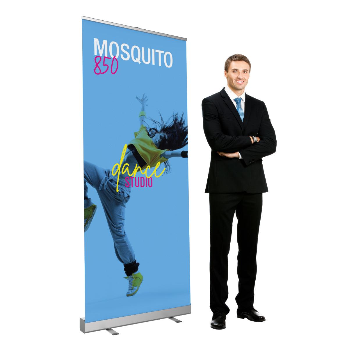 Retractable banner stand featuring dynamic dance studio graphic, perfect for trade shows and exhibitions