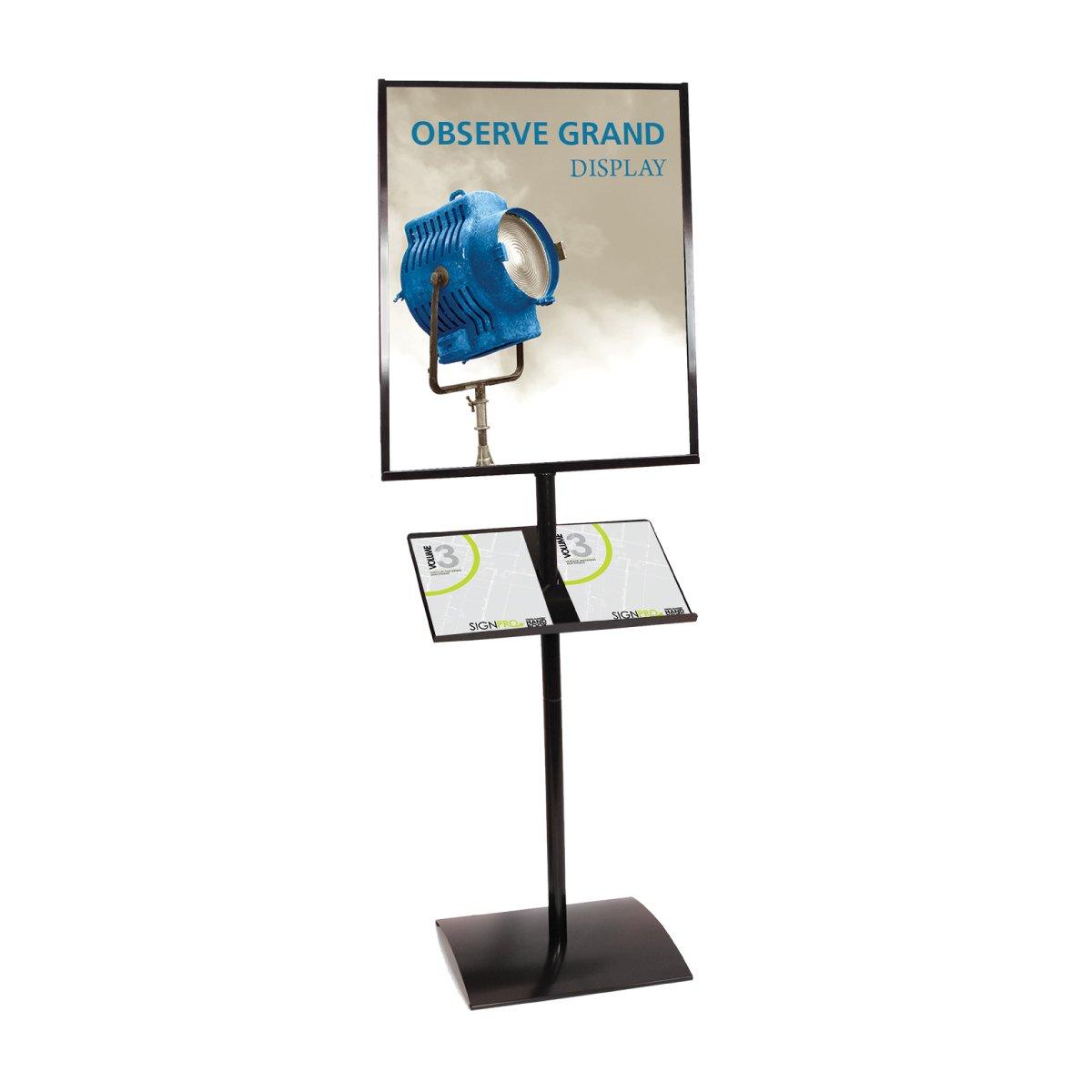 Trade show display stand with poster frame and brochure holder for exhibitions and events