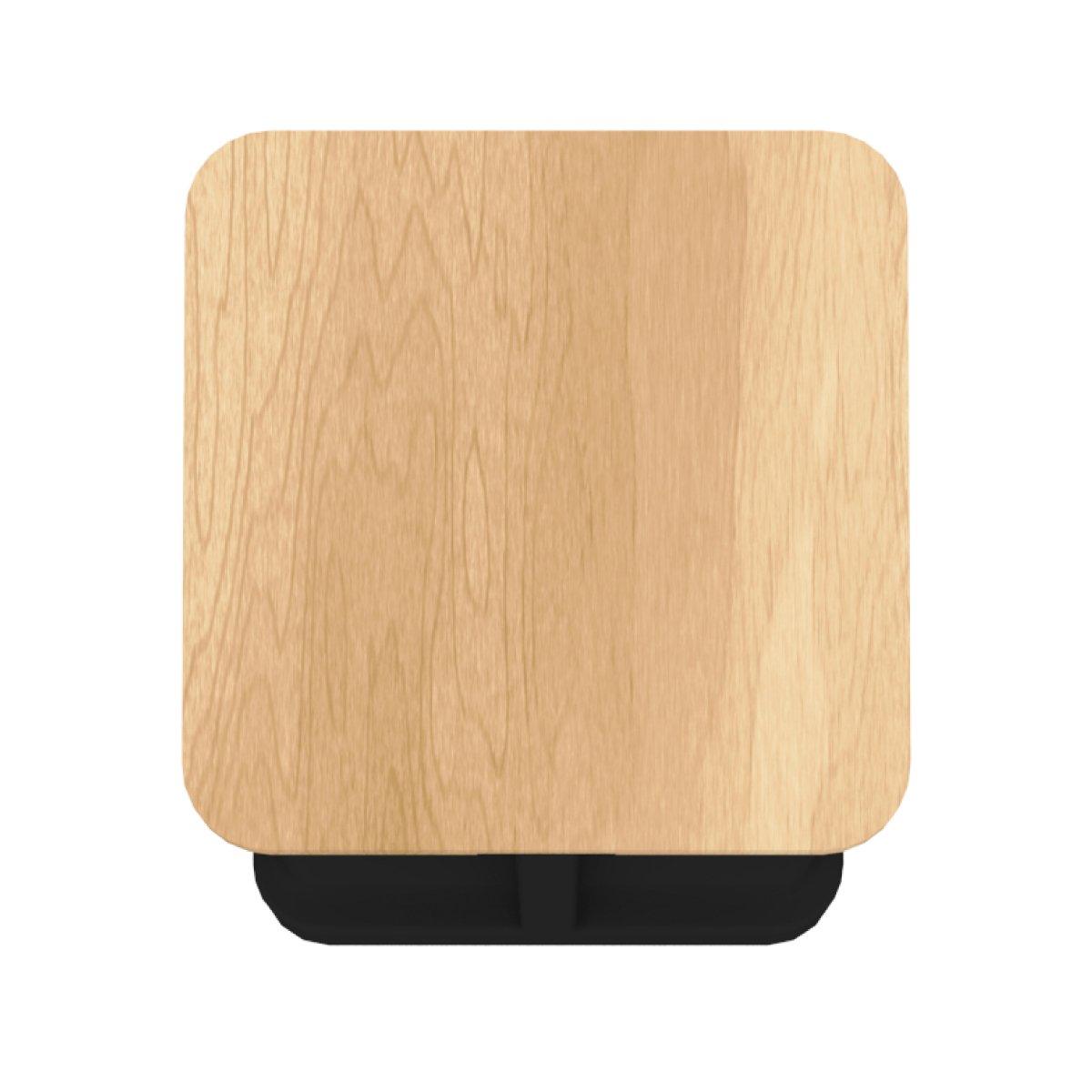 Trade show countertop display case with wood finish top and storage base for exhibitions