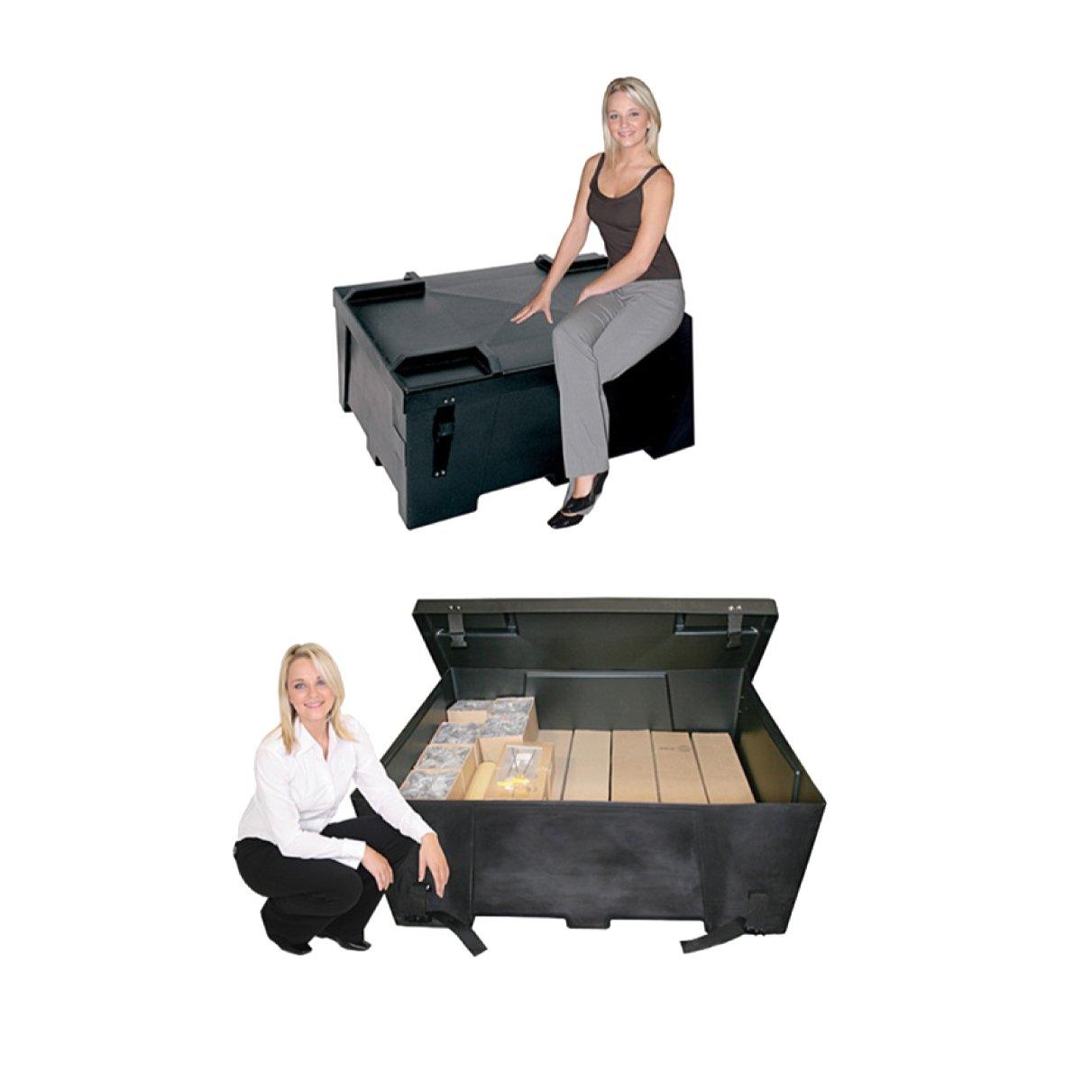 Trade show shipping case with removable lid shown closed and open, demonstrating storage for exhibition materials