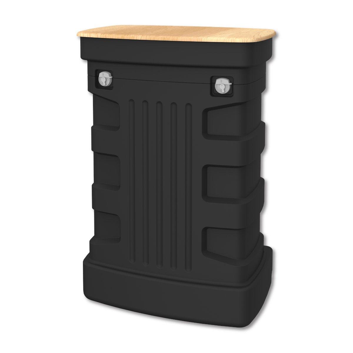 Portable exhibit counter with locking latches and curved countertop for trade shows and events