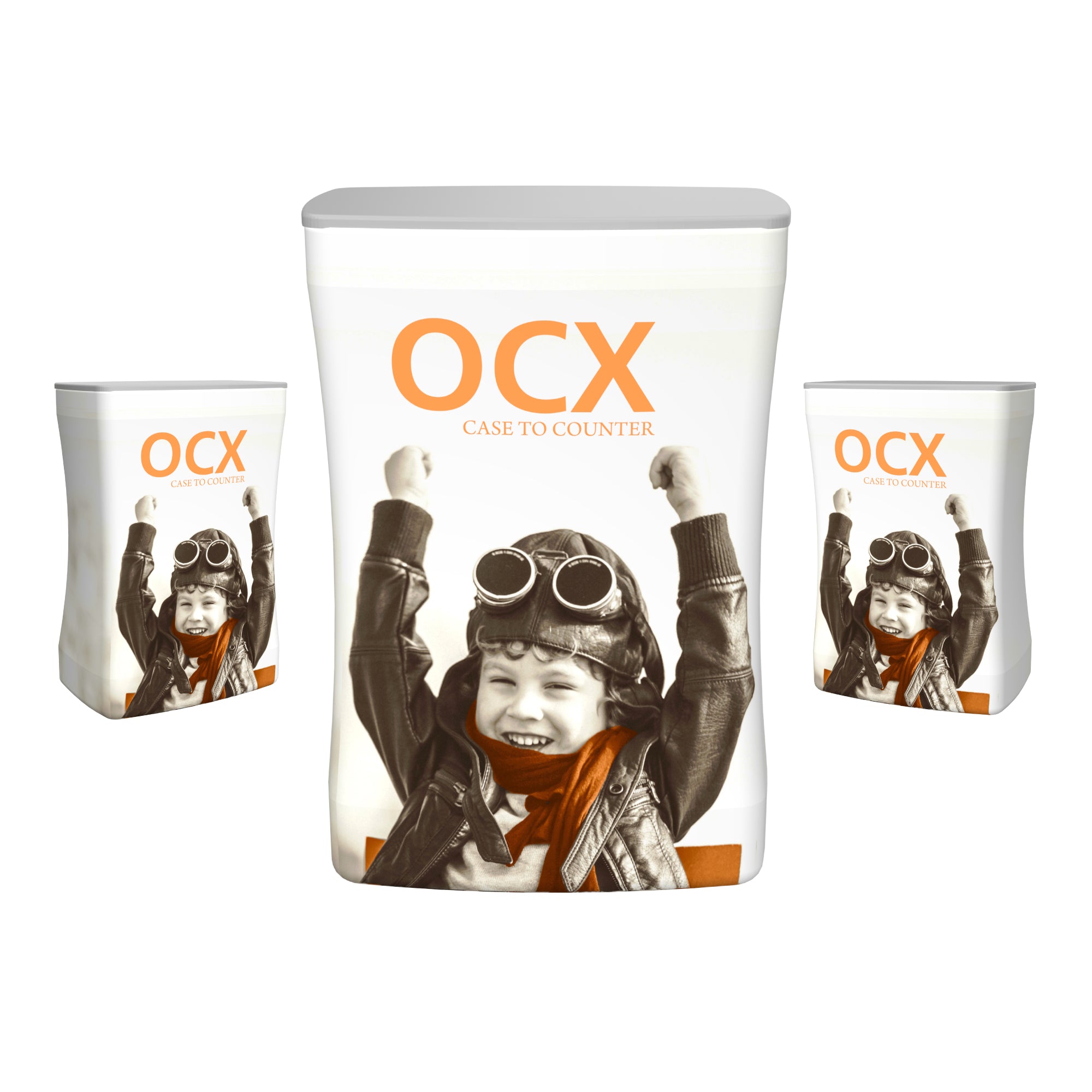 OCX branded portable counters with case to counter design for trade shows and exhibitions