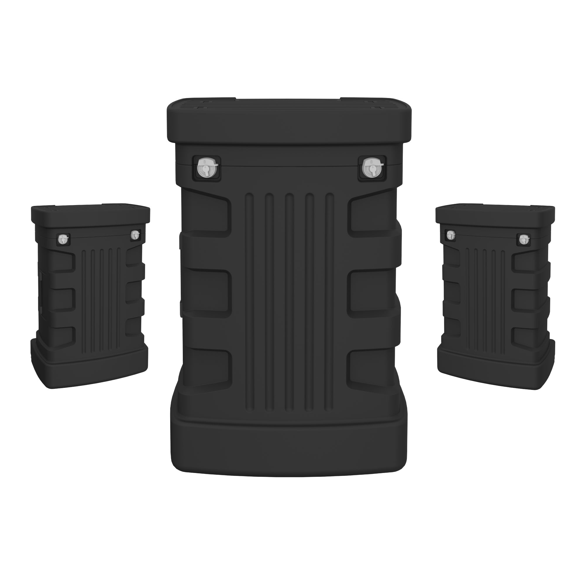 Trade show counters with textured panels and locking clamps for exhibitions and events