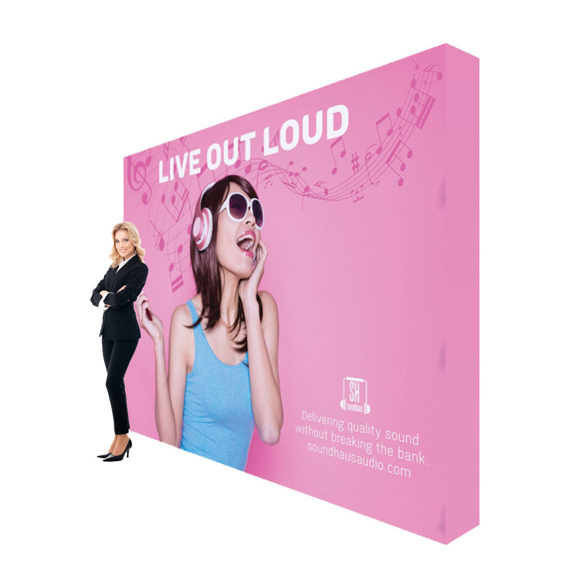 10ft pop-up display with endcaps featuring music-themed graphics and branding for trade shows and exhibitions