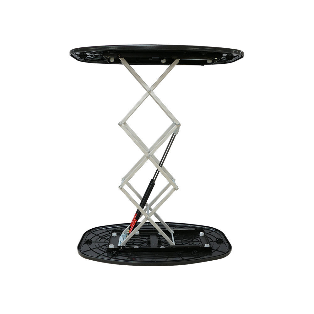 Adjustable scissor lift table for trade shows and exhibitions with sturdy base and platform