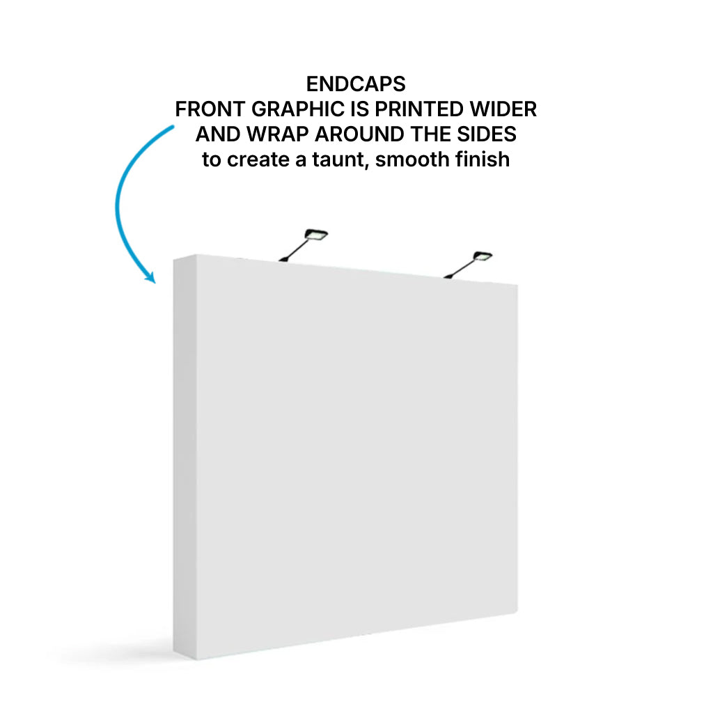 Trade show fabric display with endcaps and smooth wrap graphics for exhibitions and events