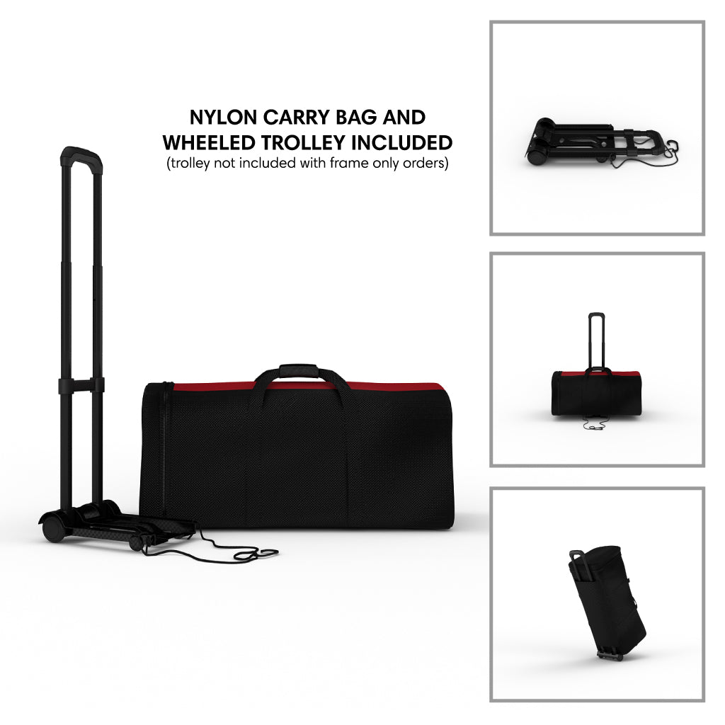 Wheeled trolley and nylon carry bag set for easy transport at trade shows and exhibitions