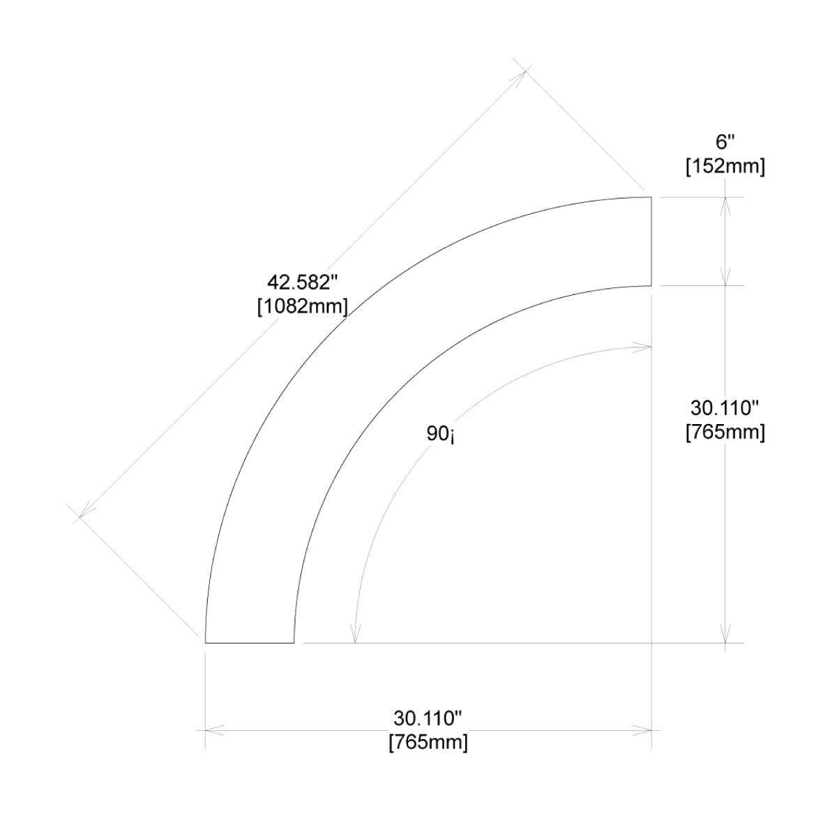 90-degree curved truss section technical drawing for trade show and event setups