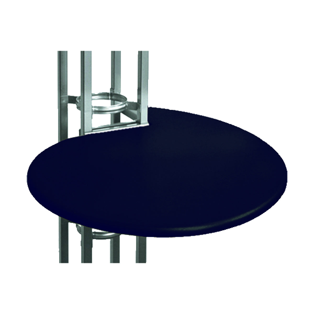 Circular tabletop attached to modular truss system for trade shows and exhibitions
