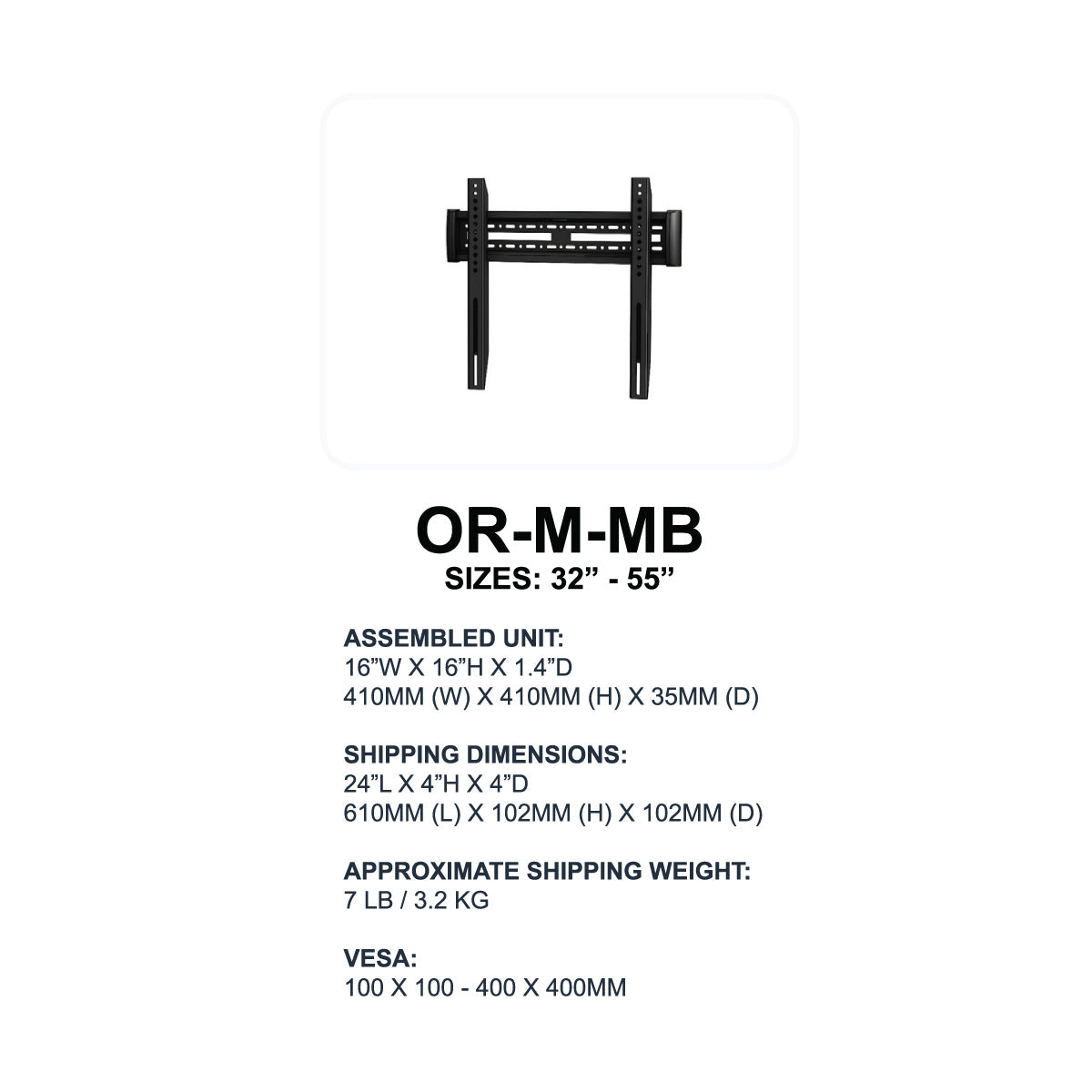 Medium monitor bracket for mounting 32 to 55 inch displays at trade shows and exhibitions
