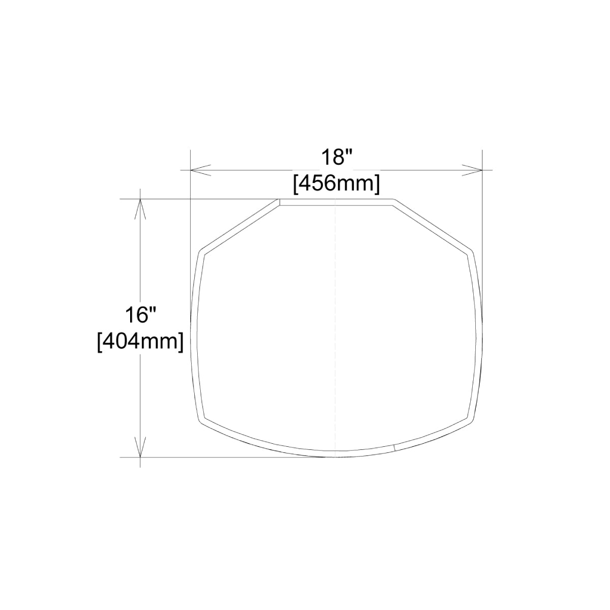 Top view technical drawing of standard tabletop for trade shows and exhibitions with dimensions in inches and millimeters