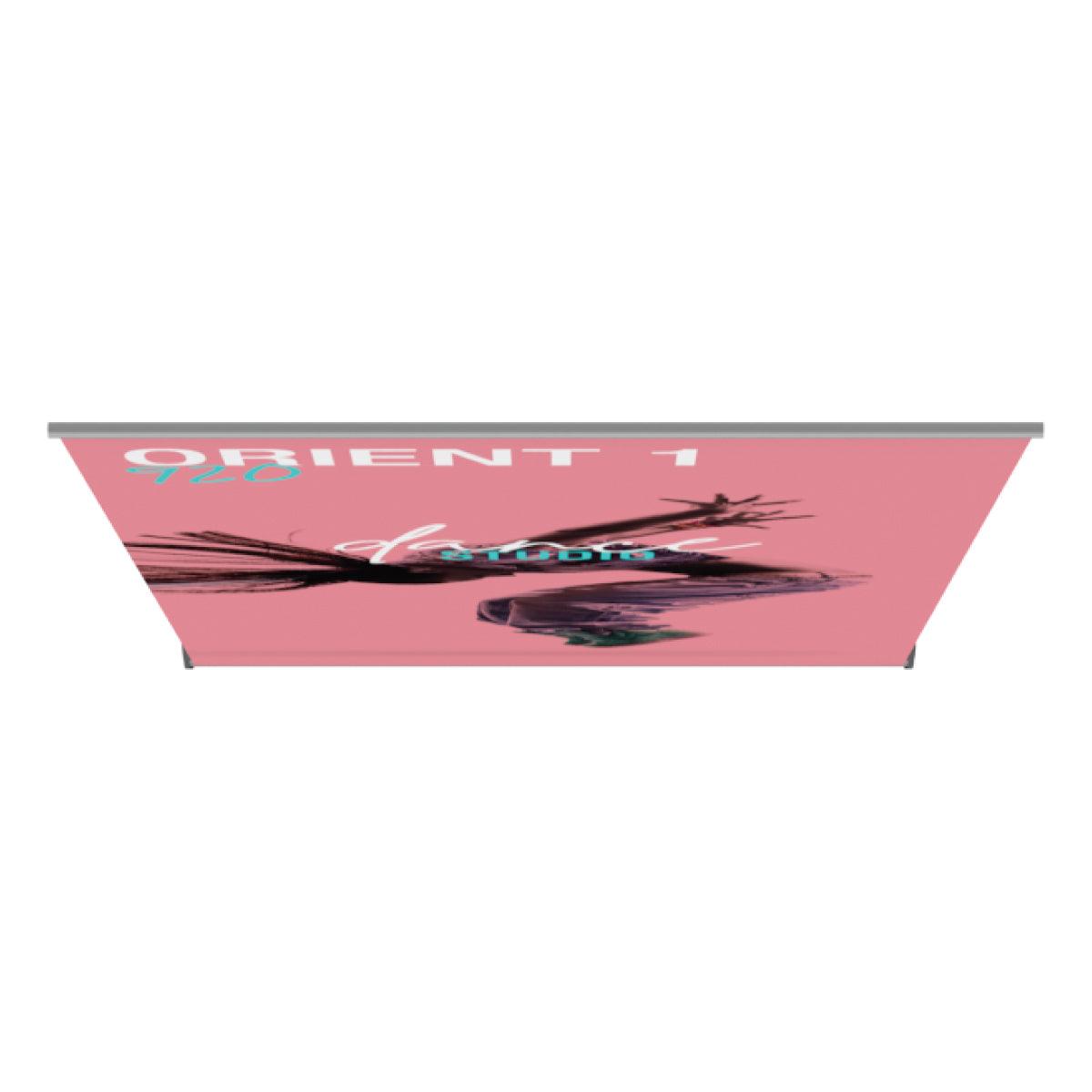 Banner stand display with artistic graphic and branding for trade shows and exhibitions