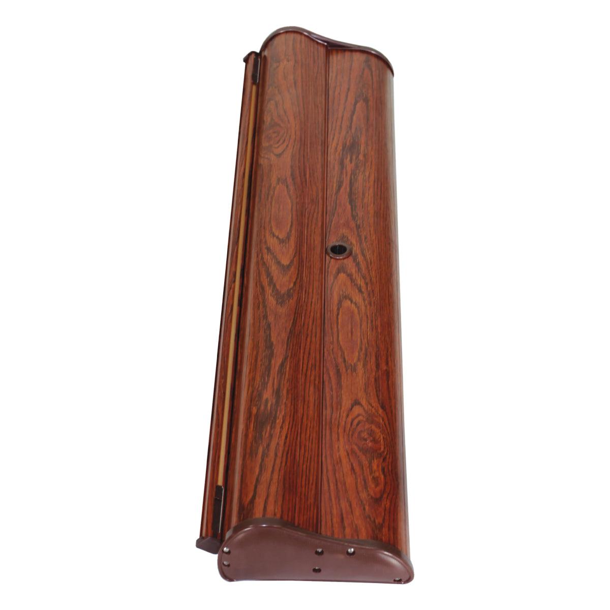 Compact wooden banner stand base designed for trade shows and exhibitions