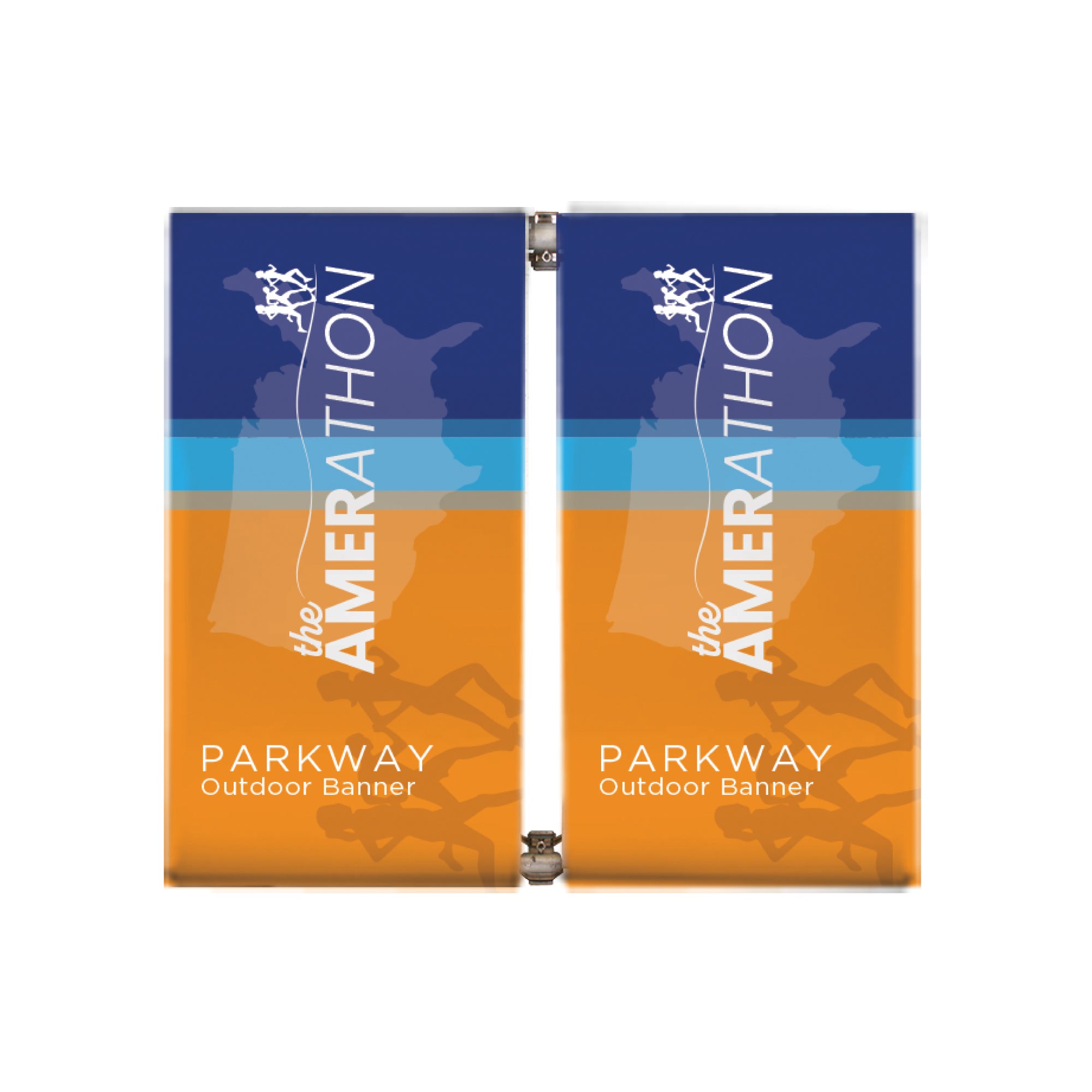 Outdoor Parkway banner display featuring America marathon event graphics for trade shows and exhibitions