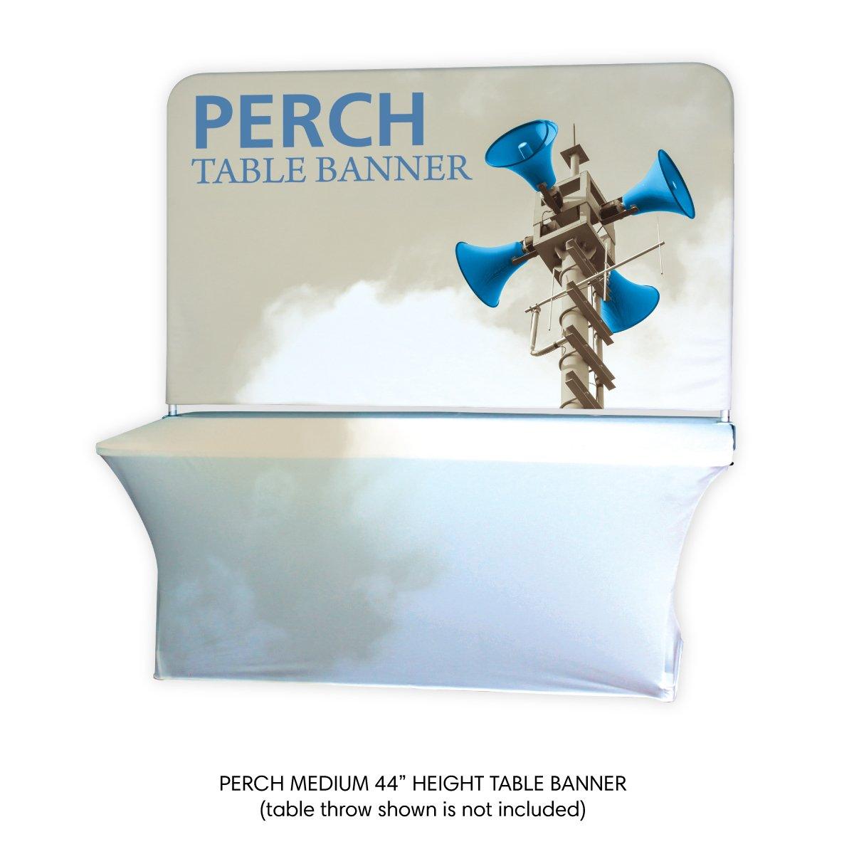 Perch table banner stand tailored for trade shows and exhibition displays with graphic panel
