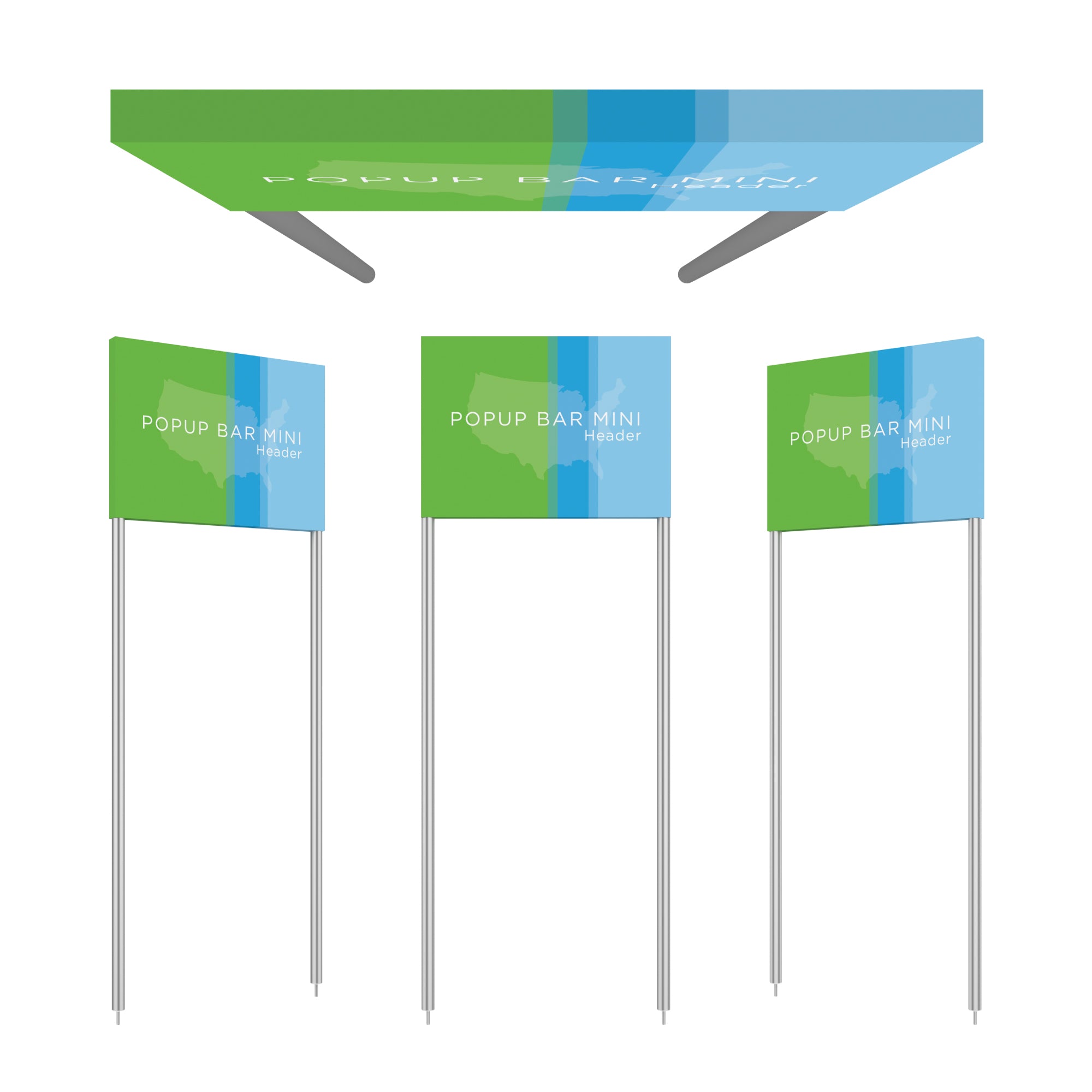 Pop-up mini bar header banners designed for trade shows and special event displays