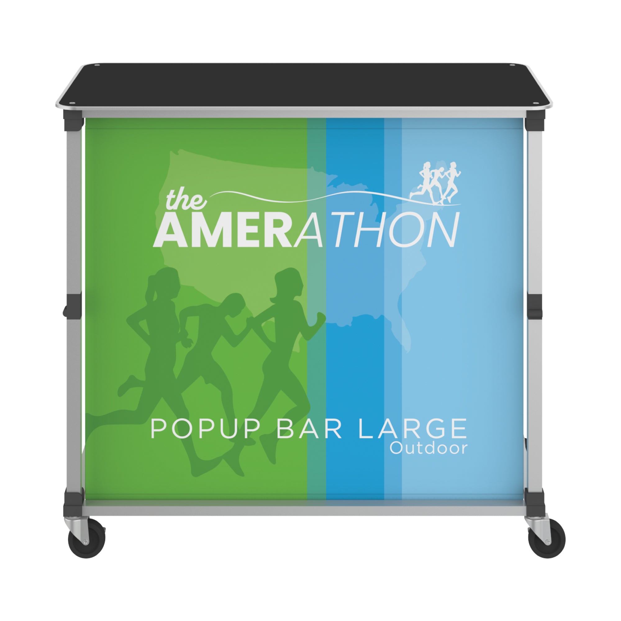Large popup bar with branded graphic for trade shows, exhibitions, and special event displays