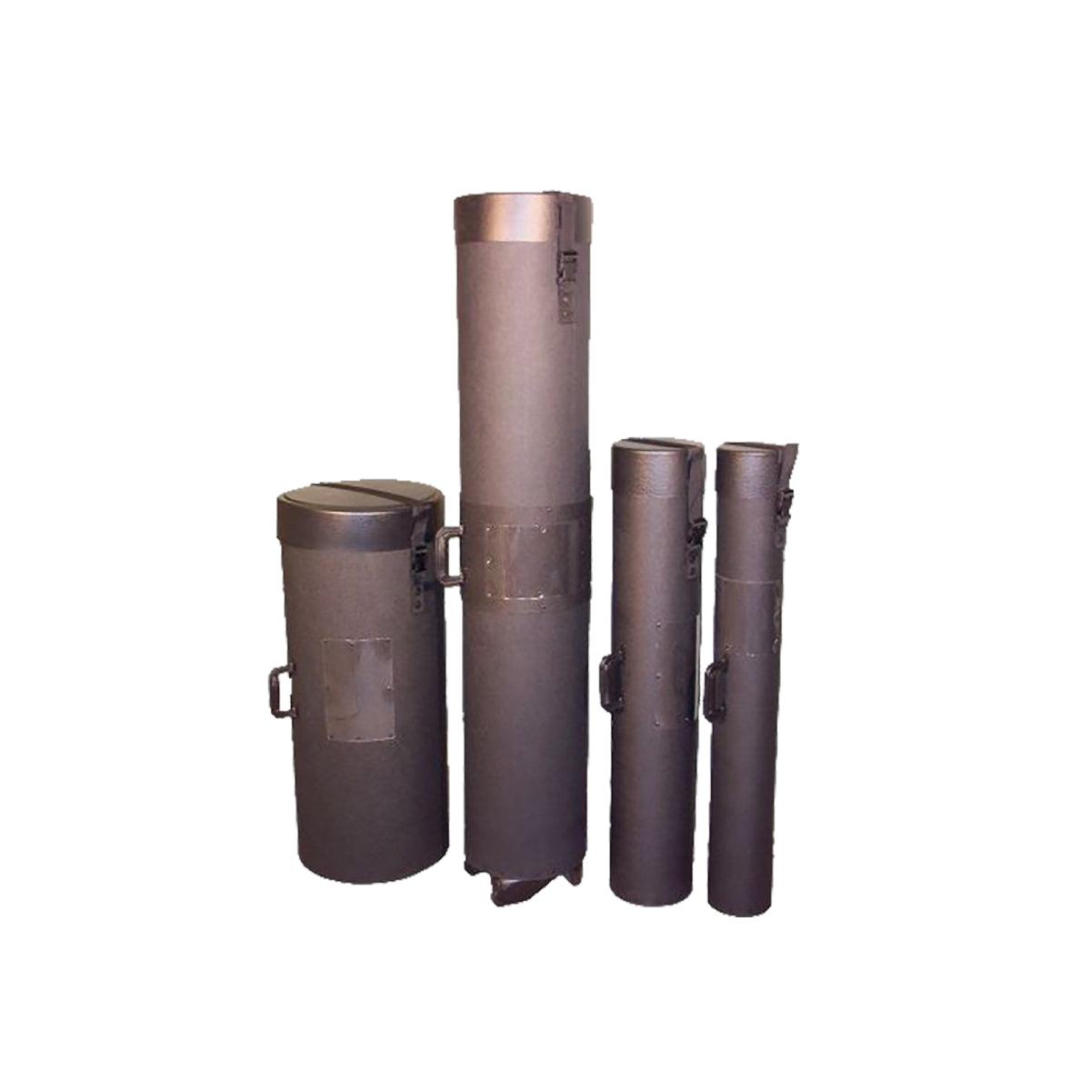 Heavy-duty cylindrical shipping cases designed for trade shows and exhibitions protection
