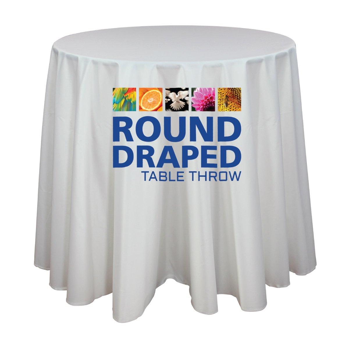 Round draped table throw designed for trade shows exhibitions and special events