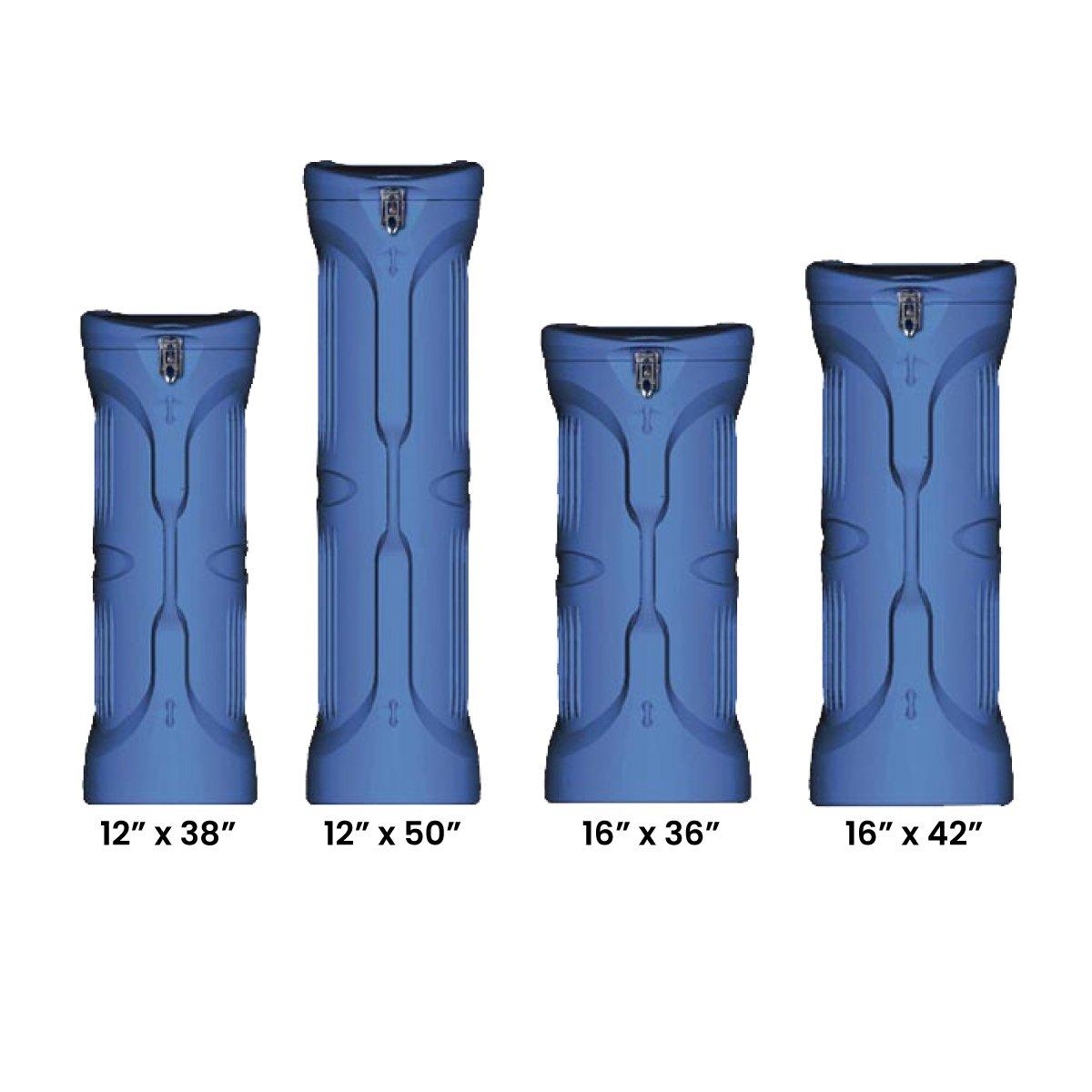 Four durable shipping cases in various sizes for trade shows and exhibitions with secure locking lids