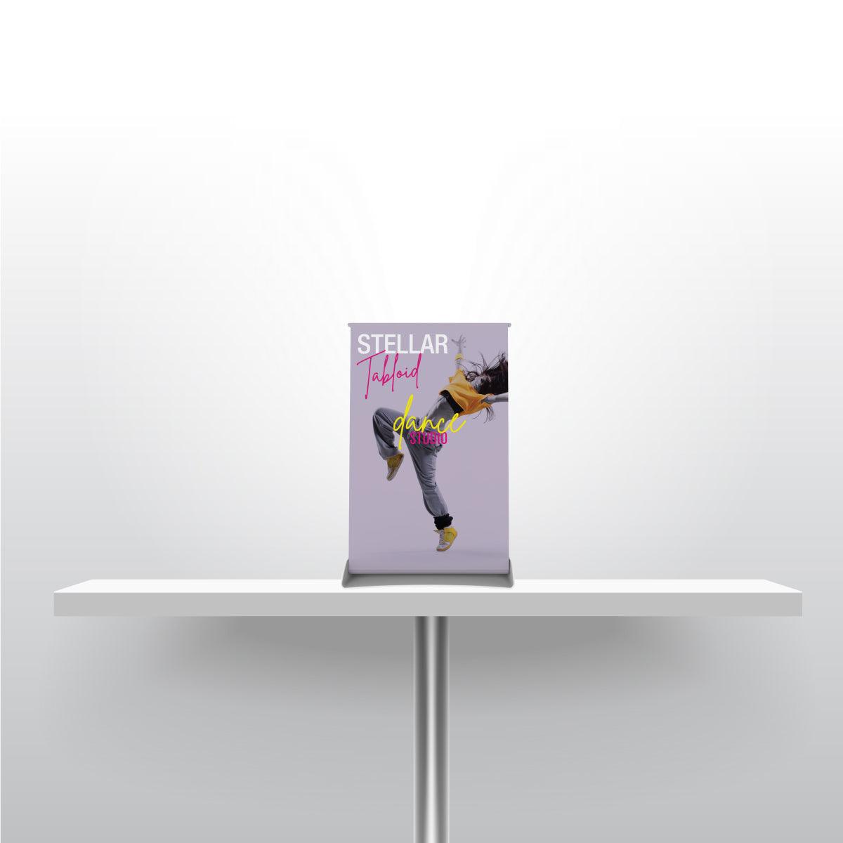 Compact tabletop banner stand promoting a dance studio for trade shows and exhibitions