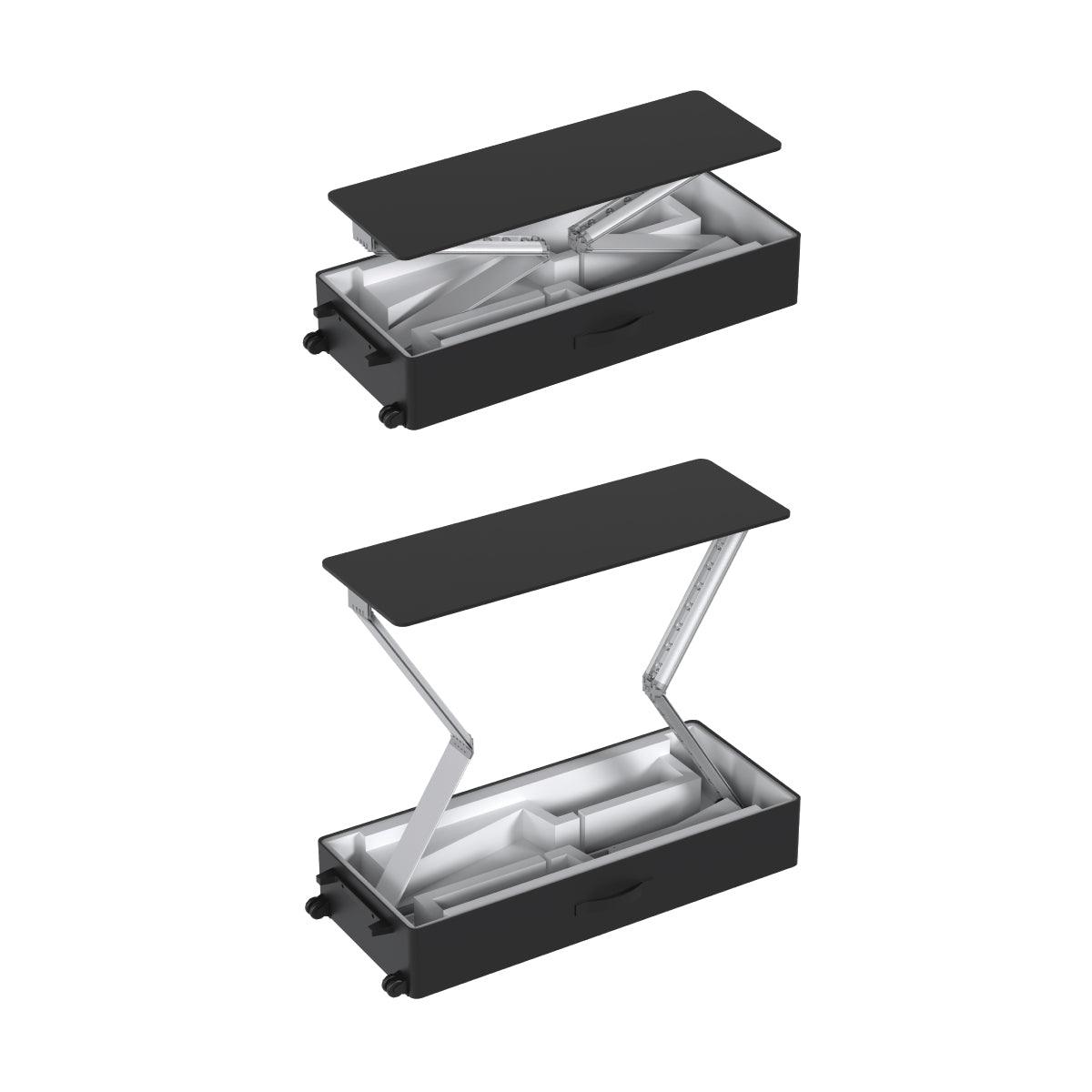 Portable display counter with adjustable top and internal compartments for trade shows and exhibitions