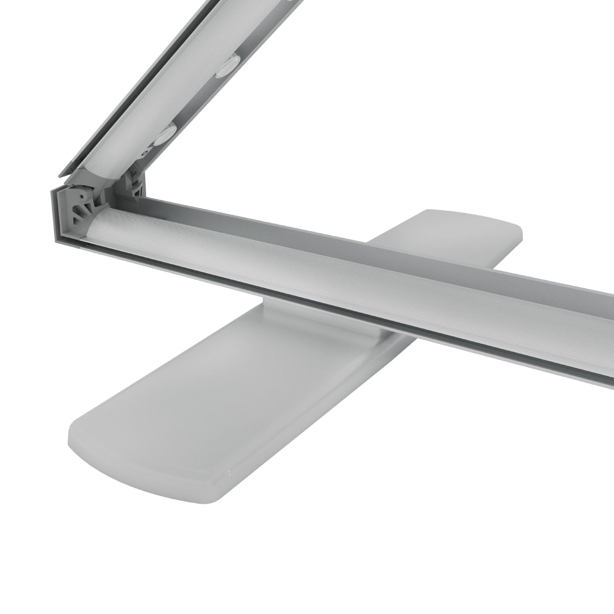 Close-up of frame corner with integrated LED lighting for trade shows and exhibitions