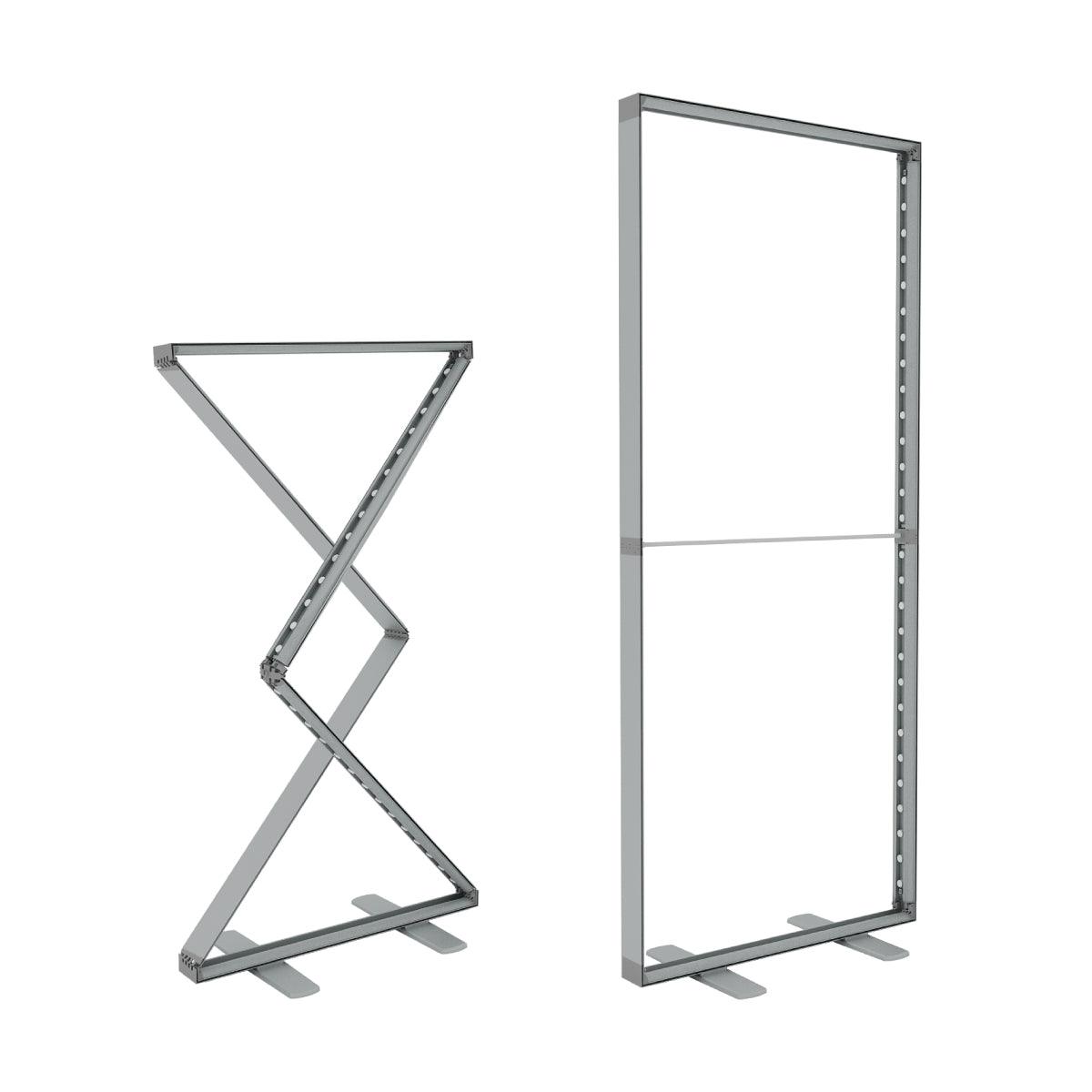 Modular aluminum frames for trade shows and exhibitions with straight and zigzag designs