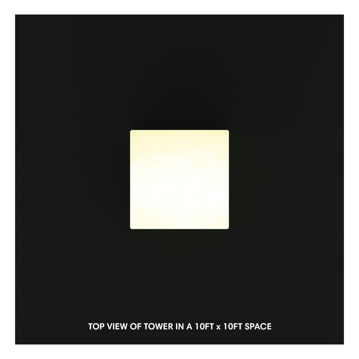 Top view of backlit tower display in compact 10x10 trade show booth space