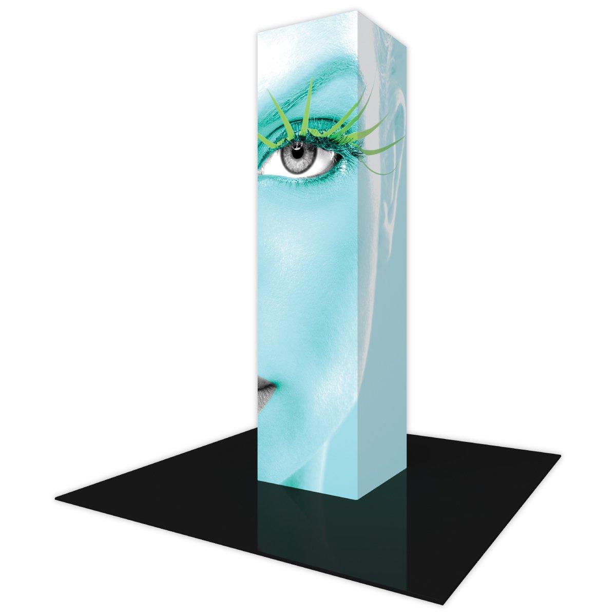Tall backlit tower display featuring a close-up face graphic for trade shows and exhibitions