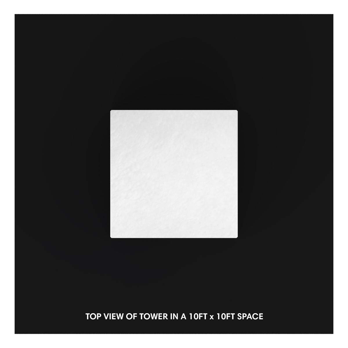 Top view of square tower display in a 10ft by 10ft trade show exhibition space