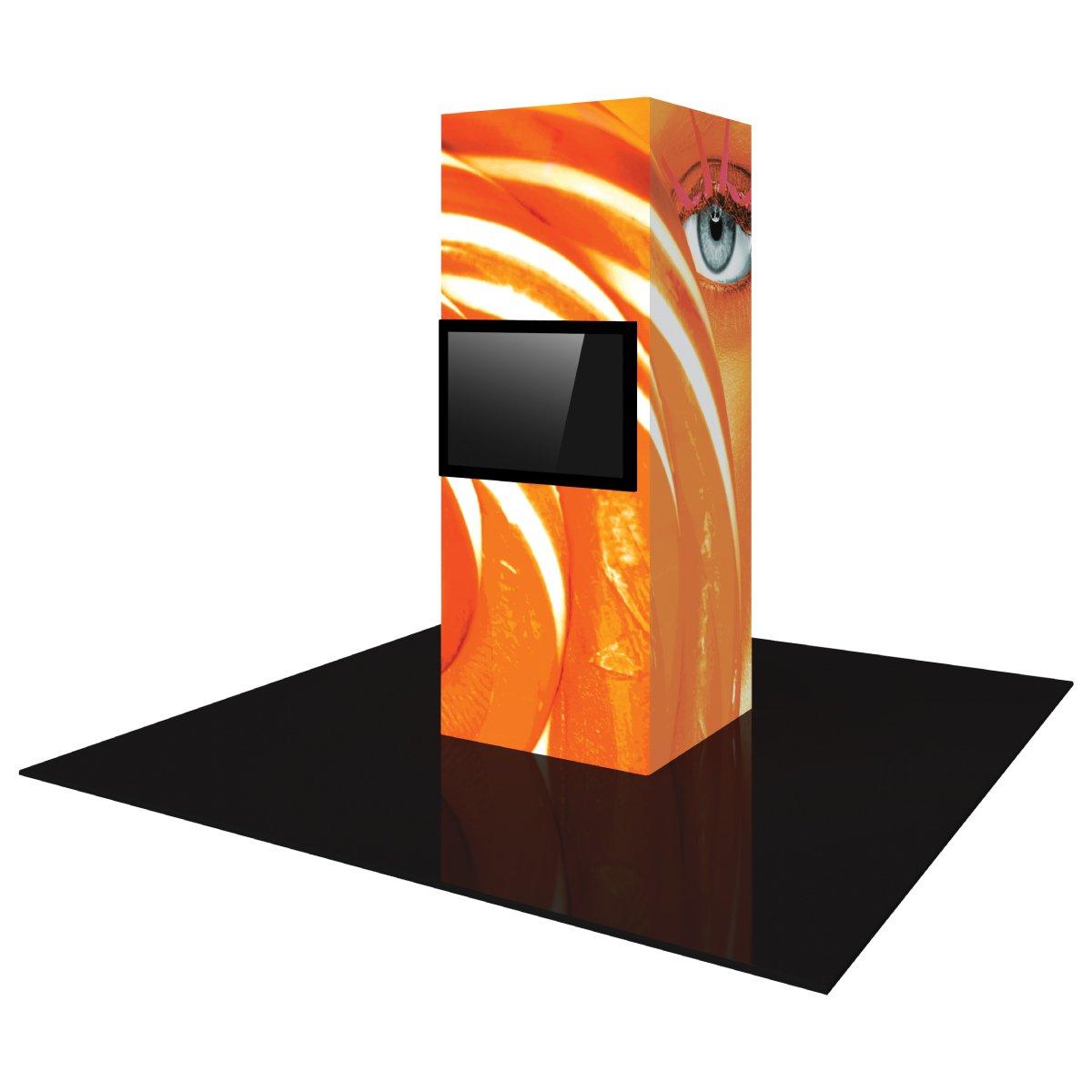 Backlit monitor tower display with large eye graphic for trade shows and exhibitions