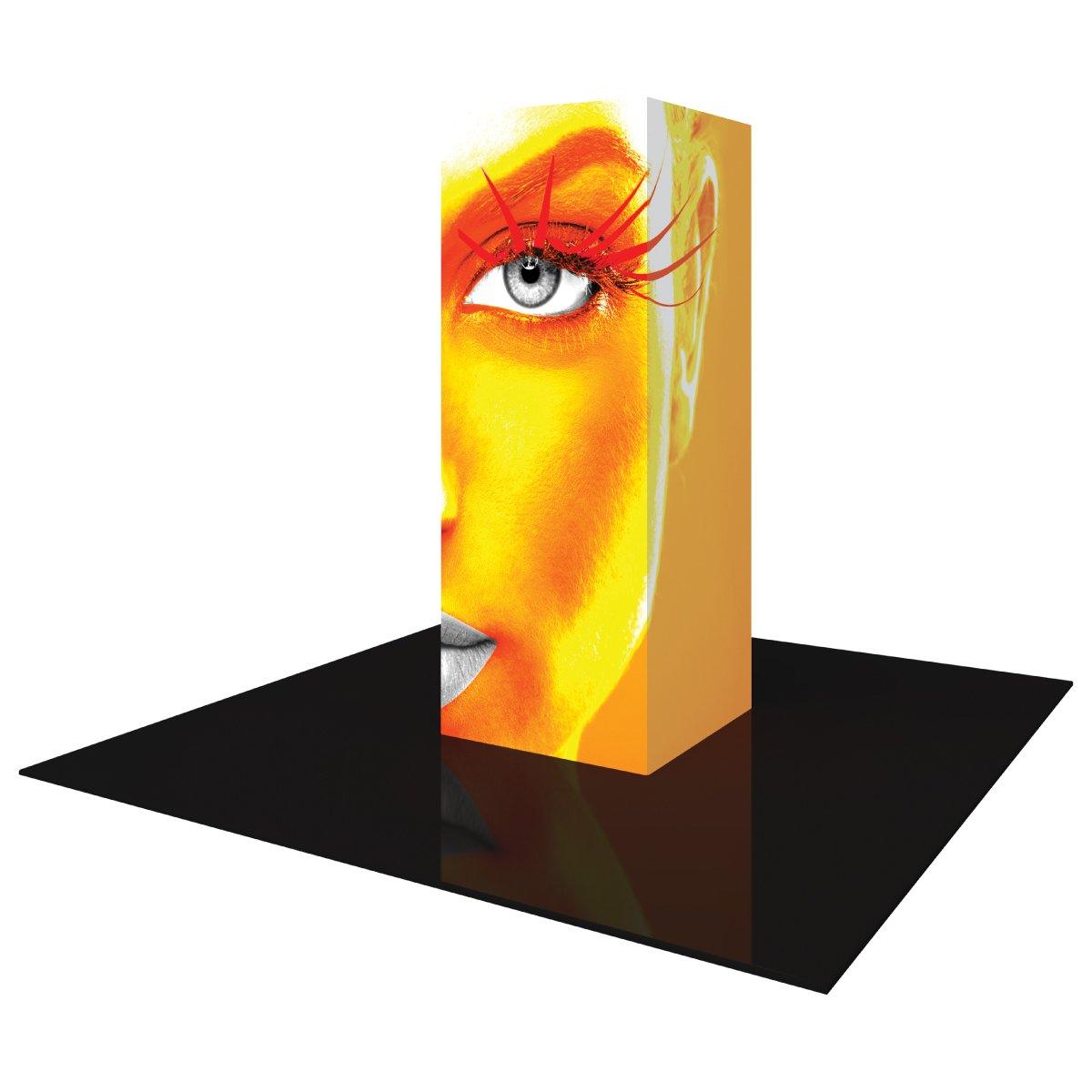 Backlit tower display with artistic face graphic for trade shows and exhibitions