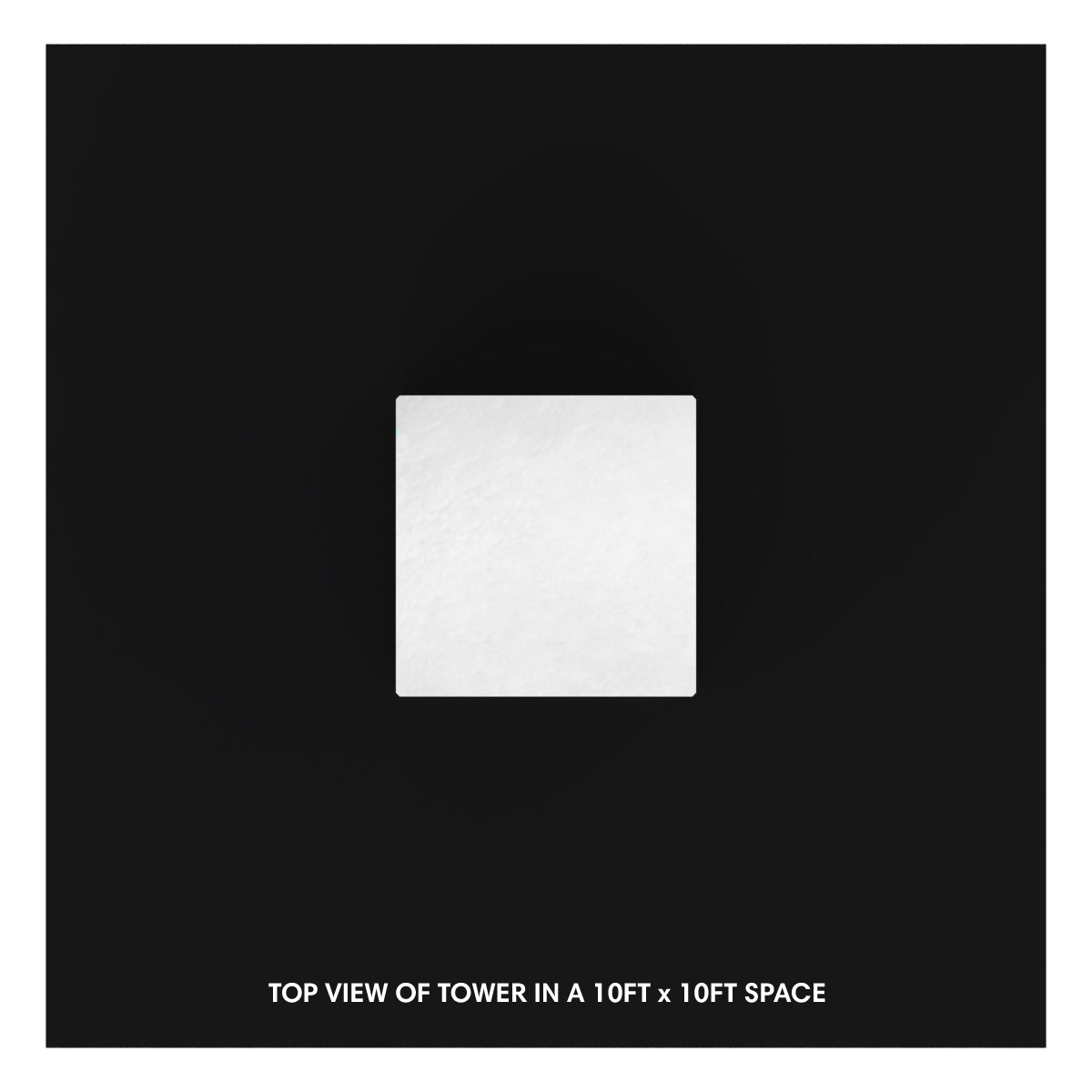 Top view of modular tower display setup in a 10ft by 10ft trade show exhibition space