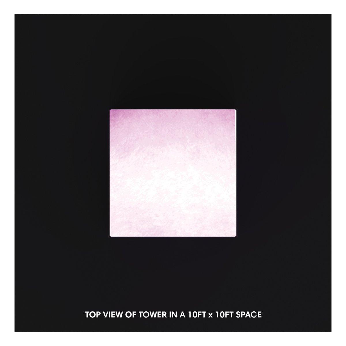 Top view of backlit tower display for trade shows and exhibitions in a 10x10 ft space