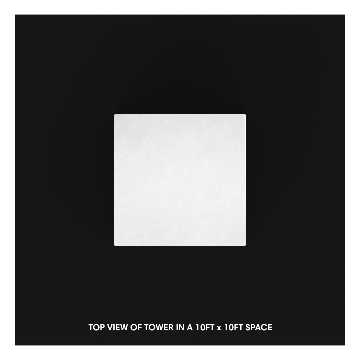 Top view of trade show tower display in a compact 10ft by 10ft booth space for exhibitions