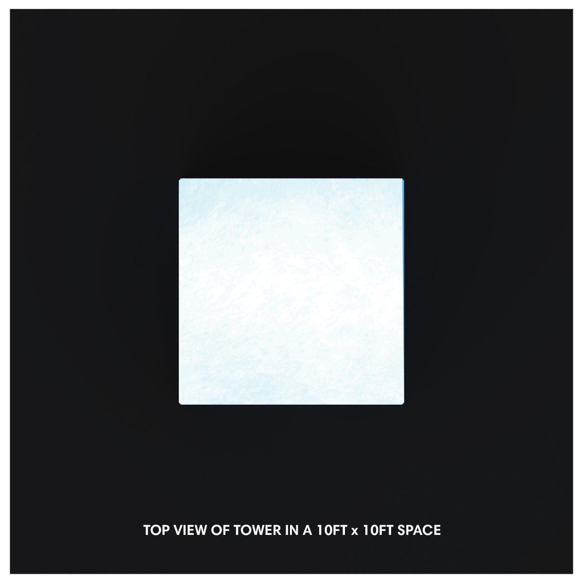 Top view of a modular tower display setup for trade shows in a 10ft by 10ft exhibition space