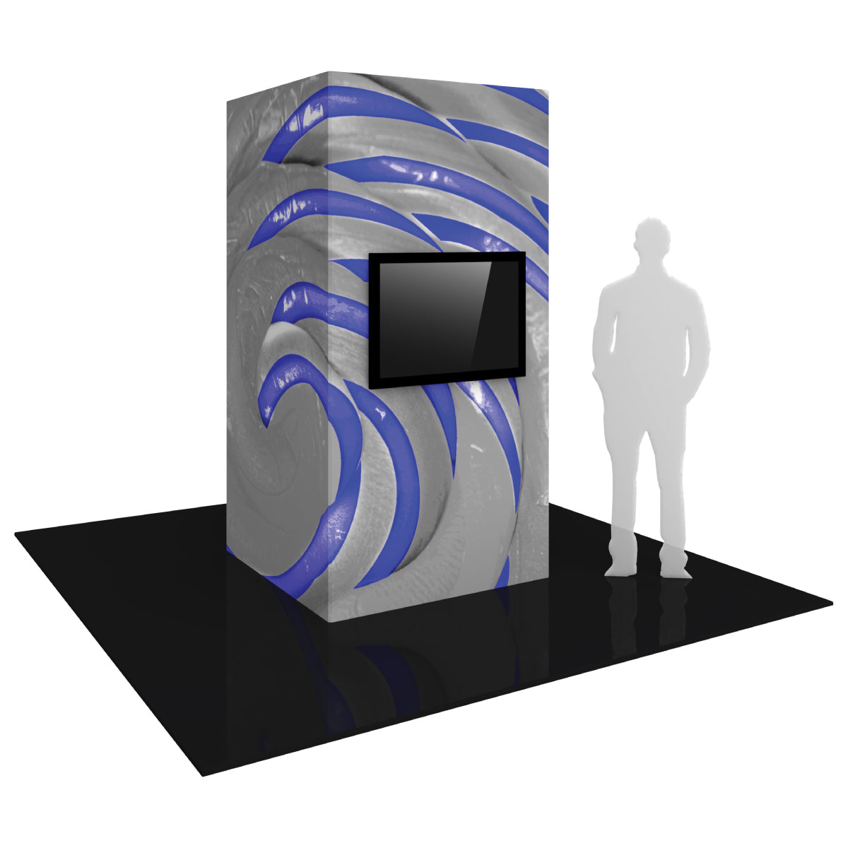 Portable tower monitor display with graphic wrap for trade shows and exhibitions