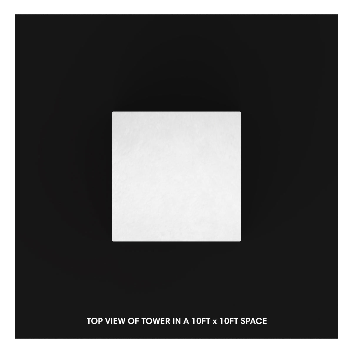 Top view of a tower display setup in a 10ft by 10ft space for trade shows and exhibitions