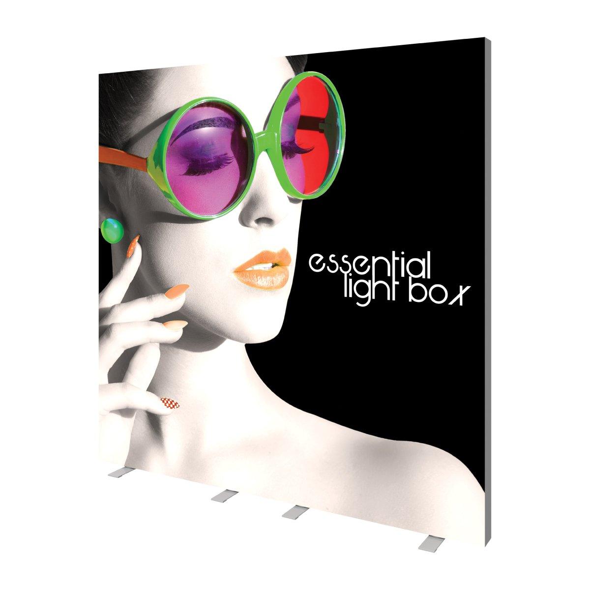 Essential light box display featuring artistic close-up of woman with sunglasses for trade shows and exhibitions