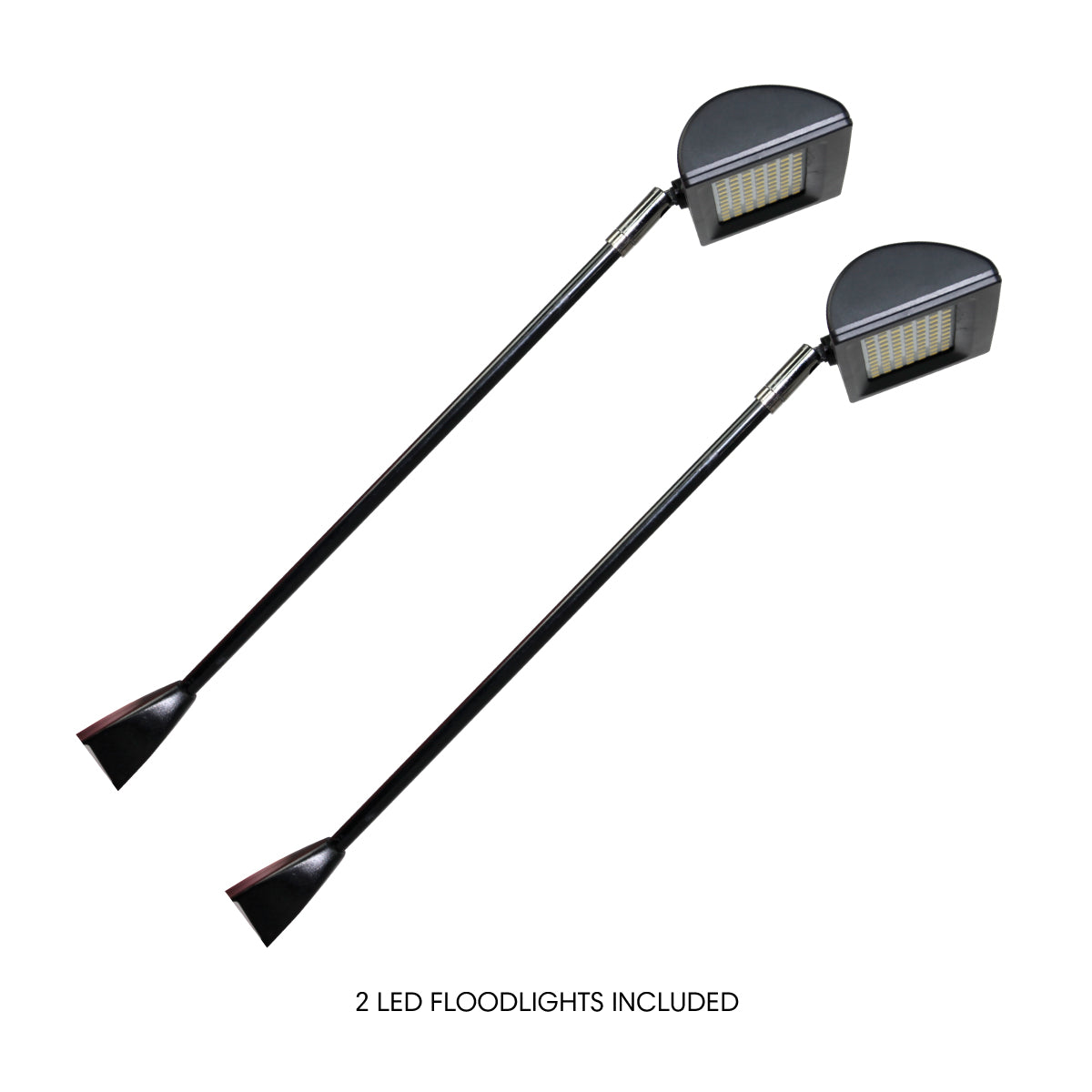 Two adjustable LED floodlights with mounting brackets for trade shows and exhibition displays