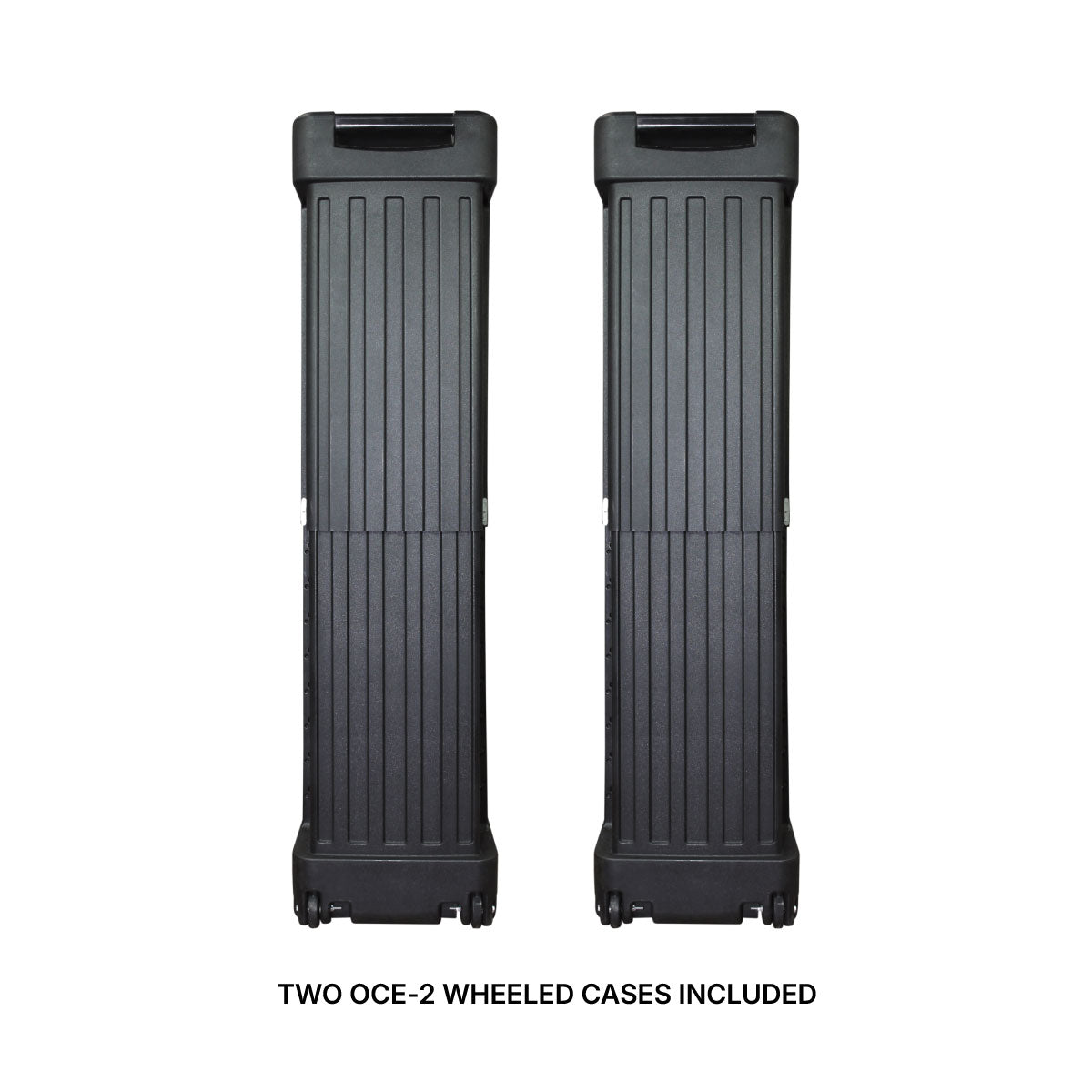 Two wheeled hard cases ideal for safe equipment transport at trade shows and exhibitions