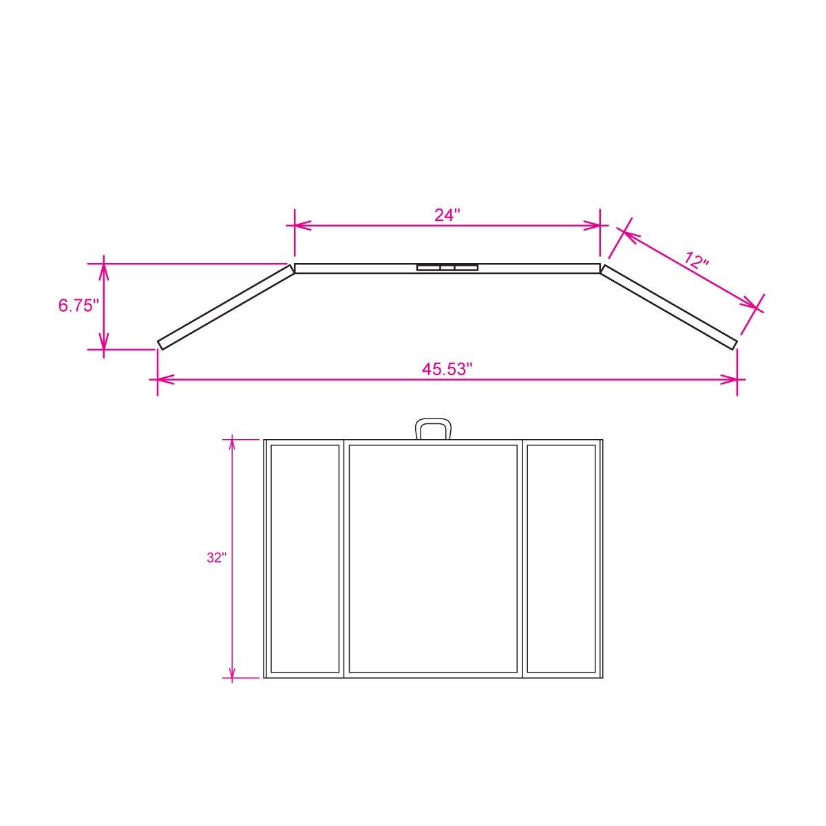 Folding panel display with dimensions for trade shows, exhibitions, and special events