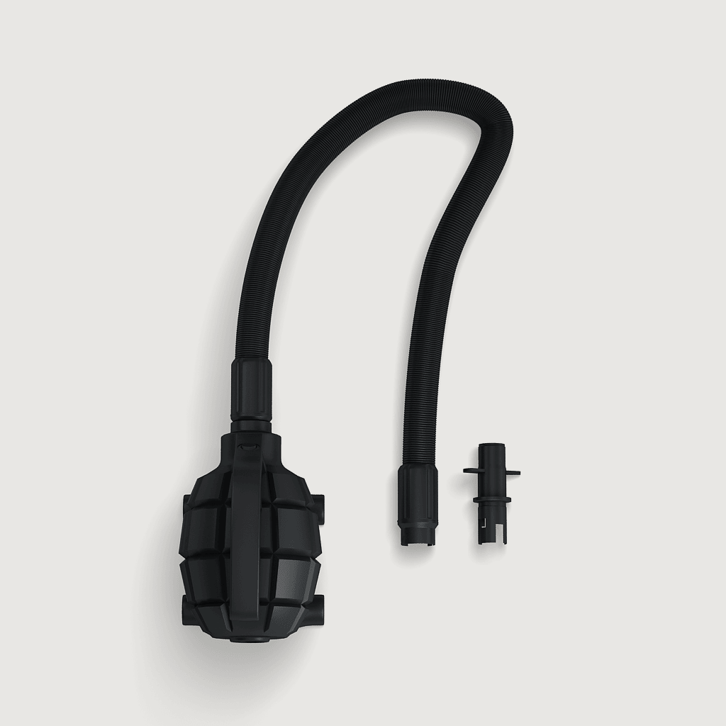 portable air pump with flexible hose and nozzle, ideal for trade shows and special events