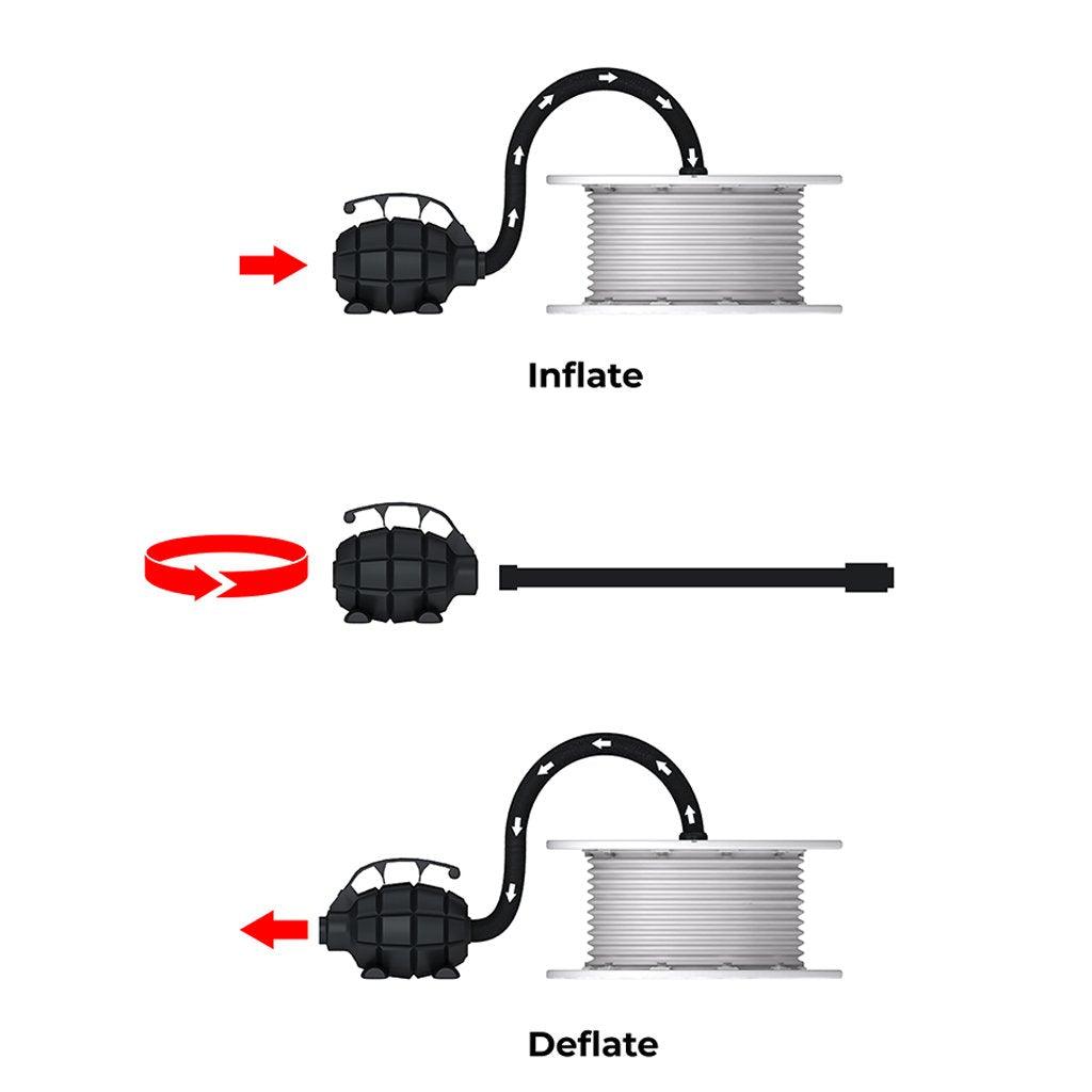 Diagram showing air pump usage to inflate and deflate materials for trade shows and special events