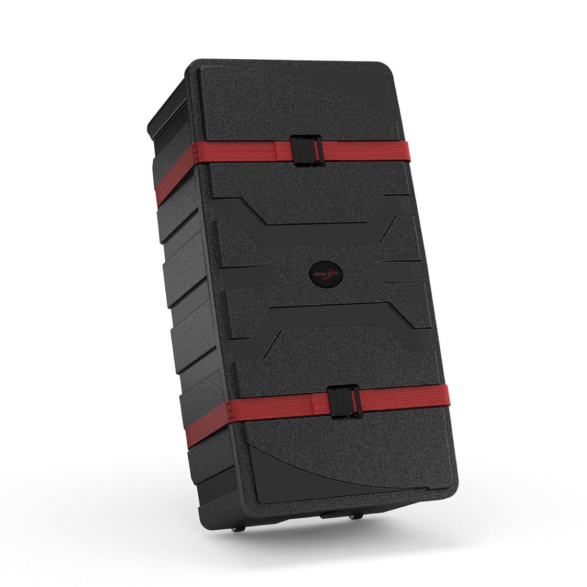 Portable hard case with secure straps designed for safe transport of trade show and exhibition displays